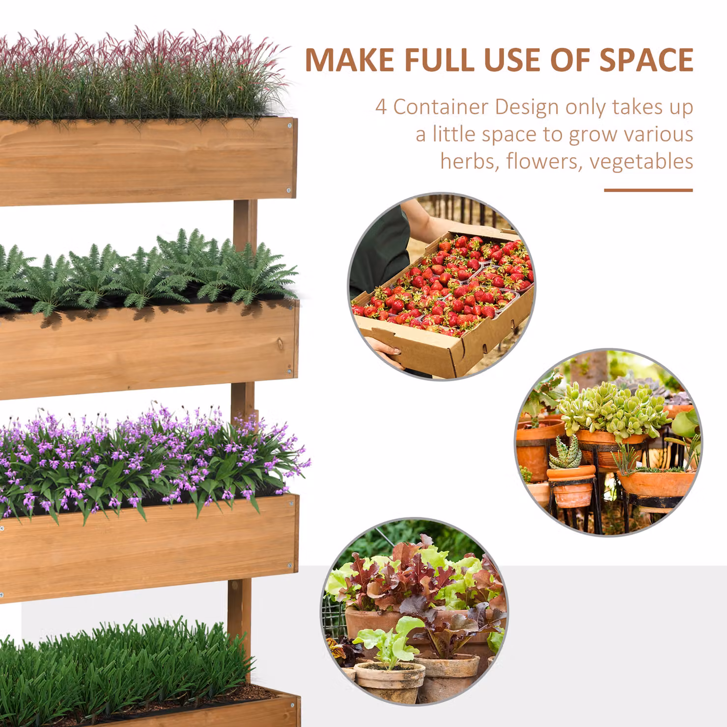 Outsunny 4-Tier Wooden Raised Garden Bed, Orange and Brown Vertical Planter Box, W/D/H: 80 x 45 x 142 cm – 4