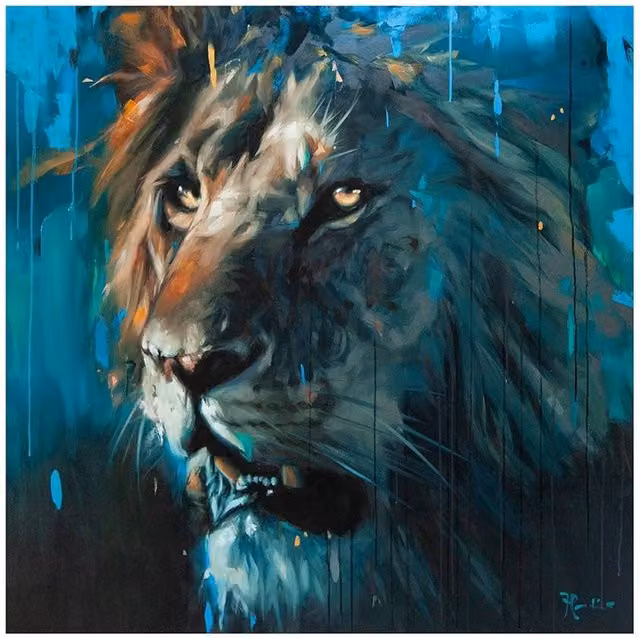 Frank Pretorius Lion Print Paper Poster in Mid Blue