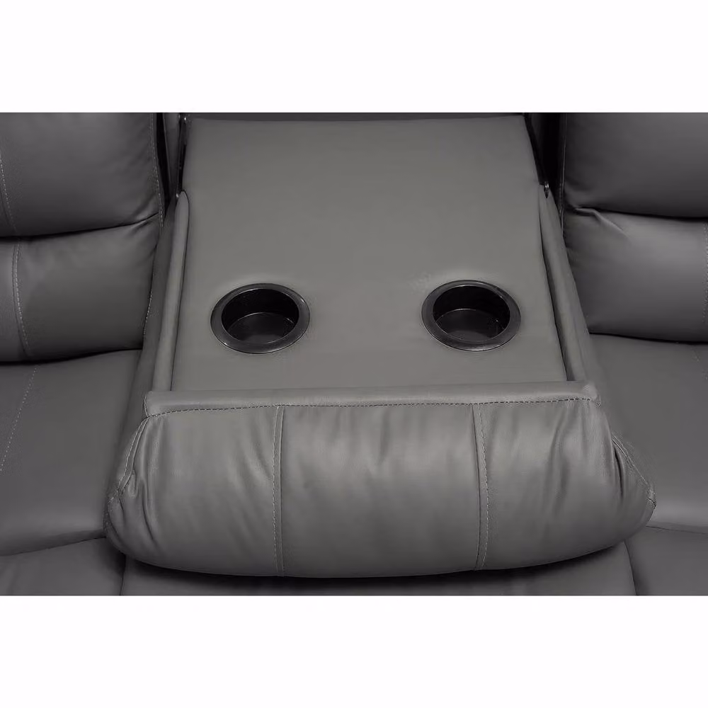 SquareBoxx Serafina 5 Seater Grey Leather Corner Sofa with Drop Down Armrest and Cup Holders – 3