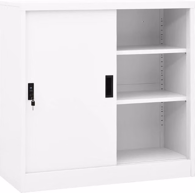 Berkfield Home Office Steel Cabinet with Sliding Doors in White, W/D/H: 90 x 40 x 90 cm