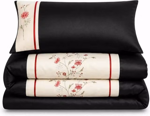 Intimates Sapphire Black Floral Embroidered Duvet Cover and Pillowcase Set, W/D/H: 200 x 220 cm – 1