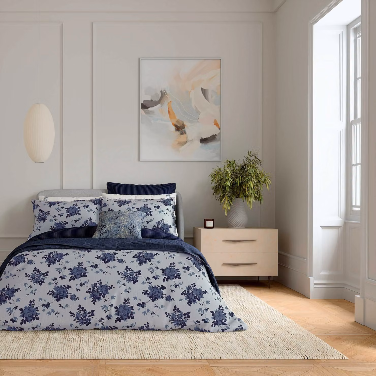 Bedeck of Belfast Freya Single Duvet Cover and Pillowcase Set, Blue Floral Cotton Lyocell – 2