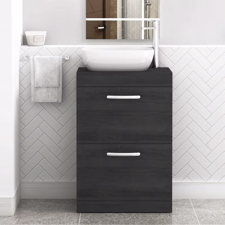 Royal Bathrooms Turin 600mm Floor Standing 2 Drawer Vanity Unit in Matt Black