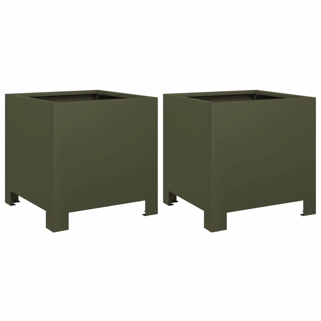 Berkfield Home Steel Garden Planter Tubs, 2 Pack, Green, W/D/H: 30 x 30 x 30 cm – 2