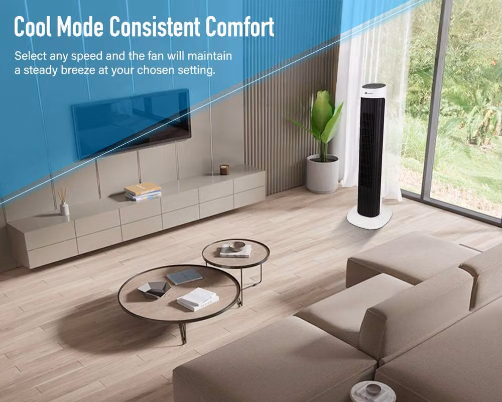 PureMate 32-inch Oscillating Tower Fan with Remote Control, Timer and Sleep Mode in Black – 3