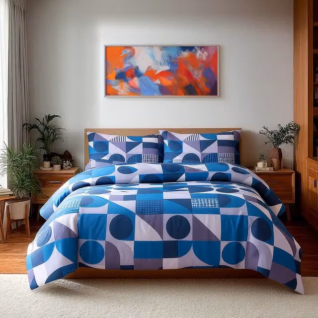 Snug City Blue Graphic Print Polycotton Duvet Cover and Pillowcase Set, King Size (W: 180 cm, L: 200 cm) – 1