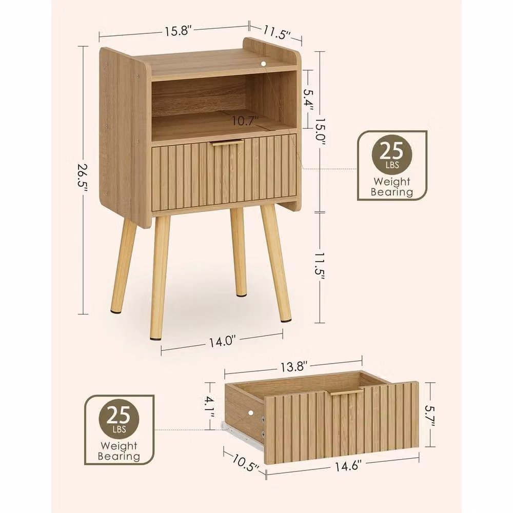 FORGEVIO Modern Wood Bedside Table in Natural and Gold, W/D/H: 40 x 29 x 67.5 cm – 2
