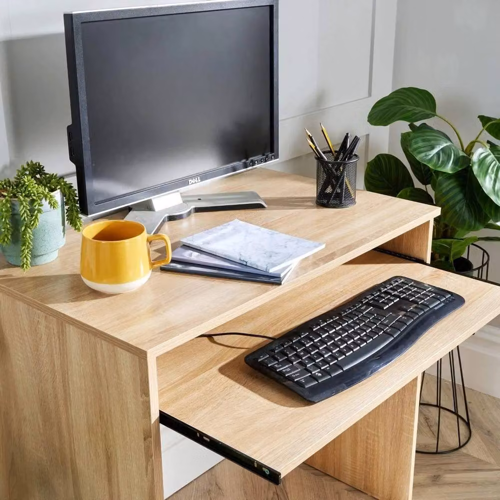 NESTLUNE Oak Effect Computer Desk in Natural Brown, W: 100 cm, H: 80 cm, D: 15 cm – 2