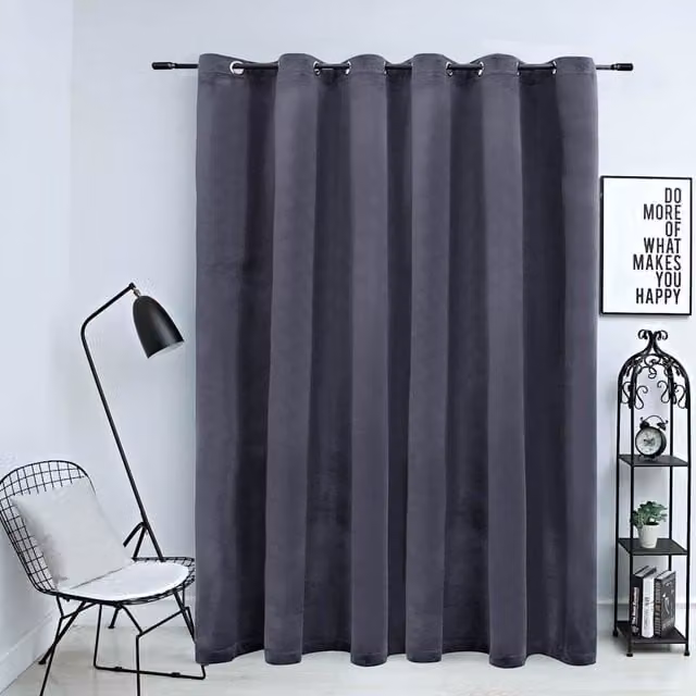Berkfield Home Anthracite Velvet Blackout Curtain with Metal Rings W: 290 cm, H: 245 cm – 1