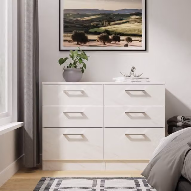 Ready Assembled 2 U Cornwall 6 Drawer Wide Chest in Off-White