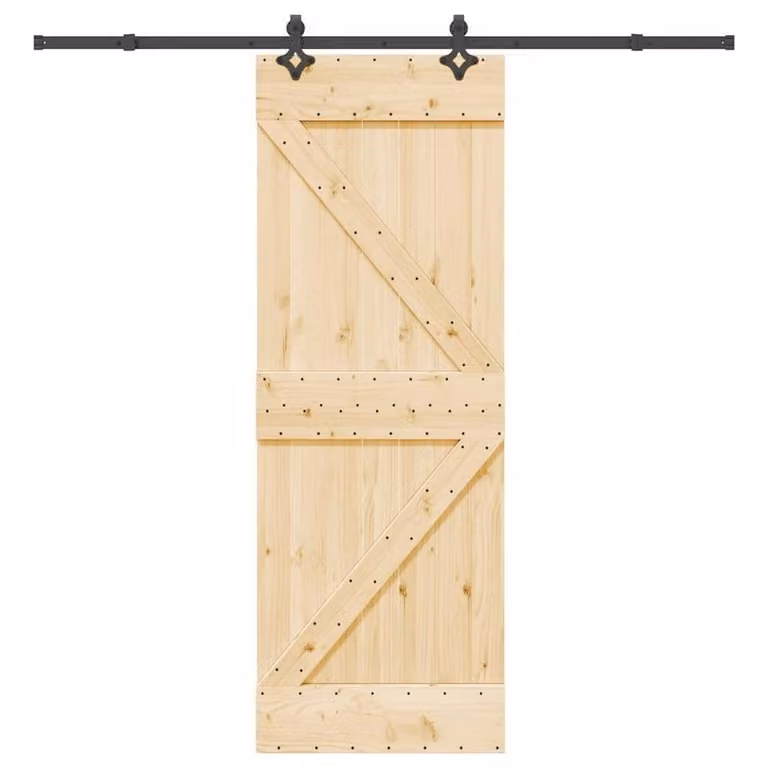 Berkfield Home Modern Sliding Door with Hardware Set in Brown Solid Wood, W: 70 cm, H: 210 cm