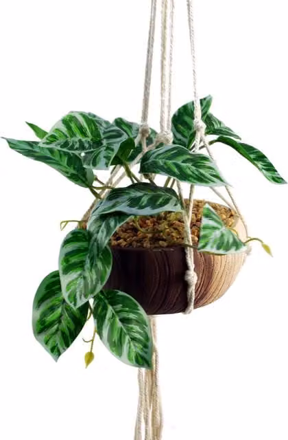 Green Hanging Artificial Pothos Plant with Round Brown Planter