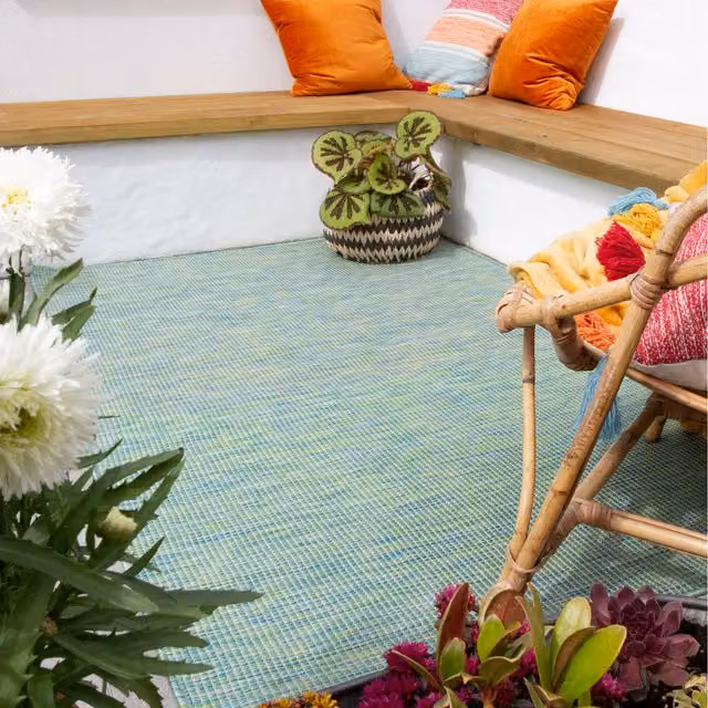 The Rug House Sea Green Flat Weave Indoor Outdoor Area Rug, W: 150 cm, D: 78 cm