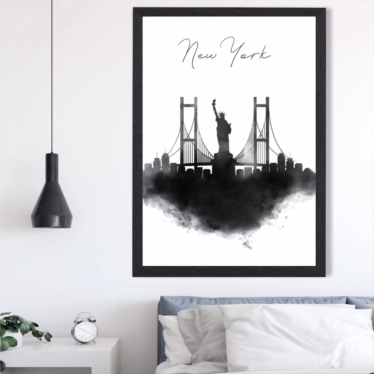 ARTZE New York Watercolour Skyline City Framed Print, Black Frame, A4 – 2