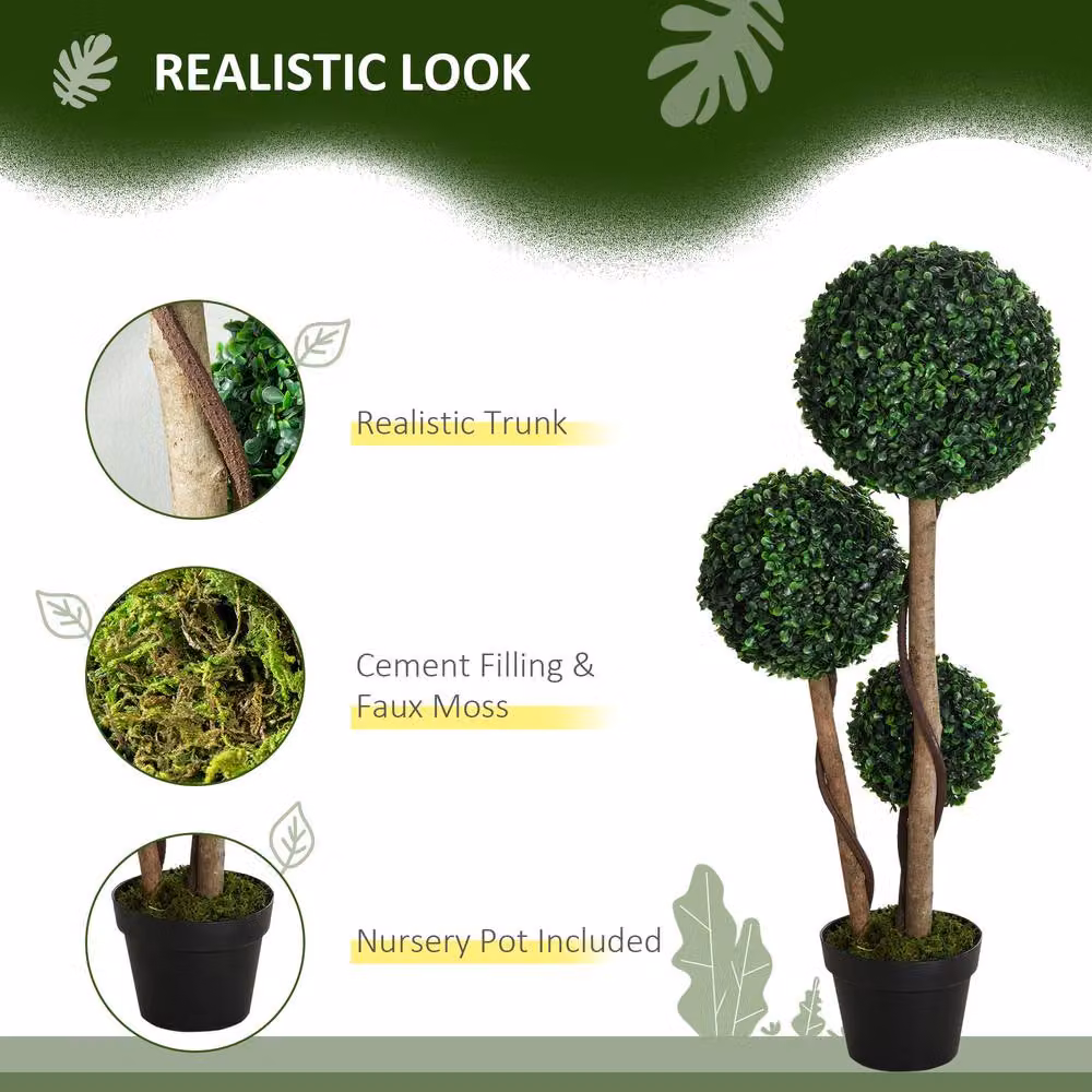 STILVORA Artificial Green Boxwood Tabletop Tree in a Round Concrete Pot, Height: 90 cm – 5