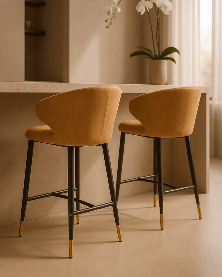 Bellroy Barstool by Tommy Franks in Vintage Eco Pelle Honey with Leather and Metal Upholstered Frame, H: 70.0 cm, W: 53.0 cm, D: 56.5 cm