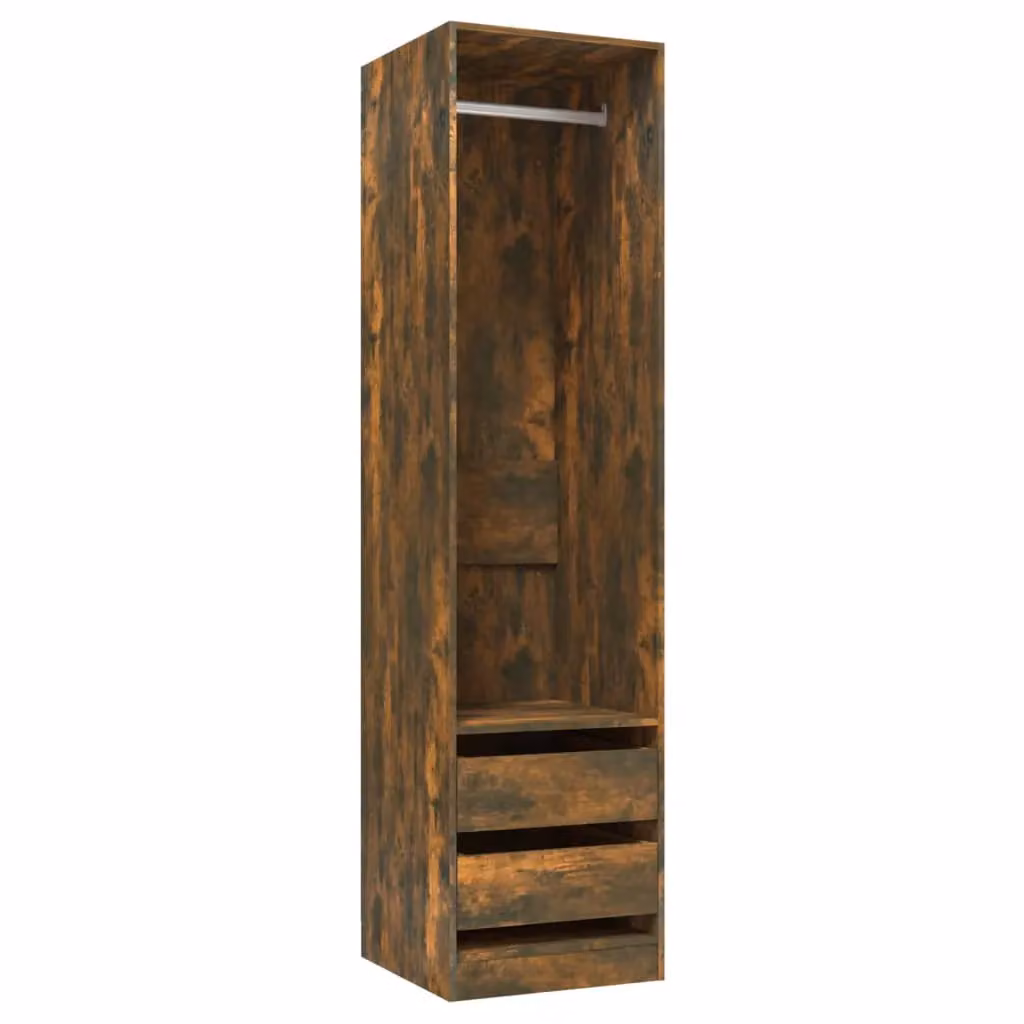 Berkfield Home Wardrobe with Drawers and Open Shelf in Smoked Oak Brown, W/D/H: 50 x 50 x 200 cm – 2