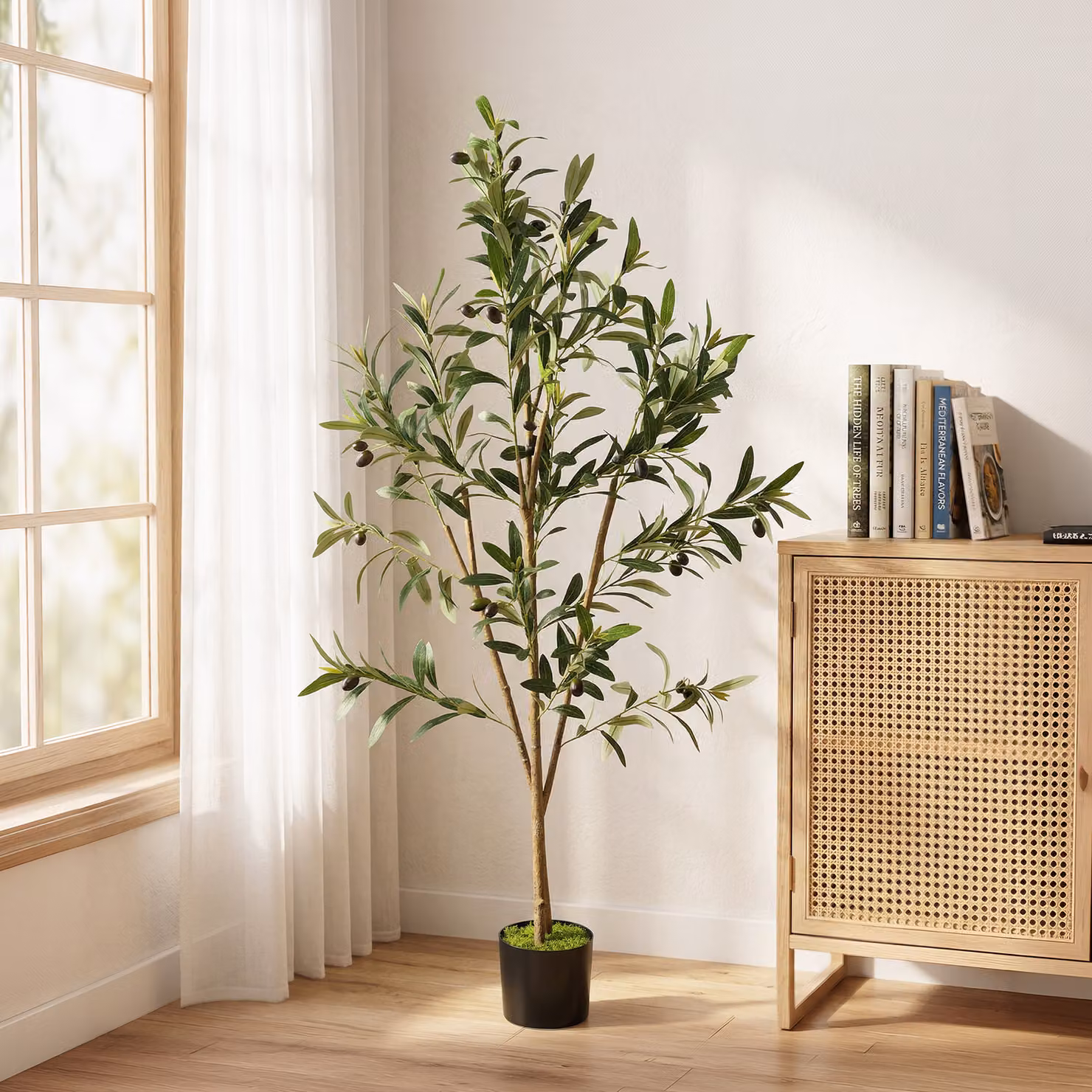 HOMCOM Green Mediterranean Silk Olive Tree with 303 Leaves in a Concrete Pot, Height: 120 cm – 2