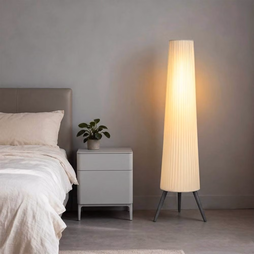 EONLION Dimmable Scandinavian Floor Lamp with Foot Switch in White and Wood – 4
