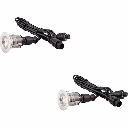 Loops 2 Pack Single 35mm Recessed Decking Light Module, CCT LED, Silver Stainless Steel and Transparent Polycarbonate