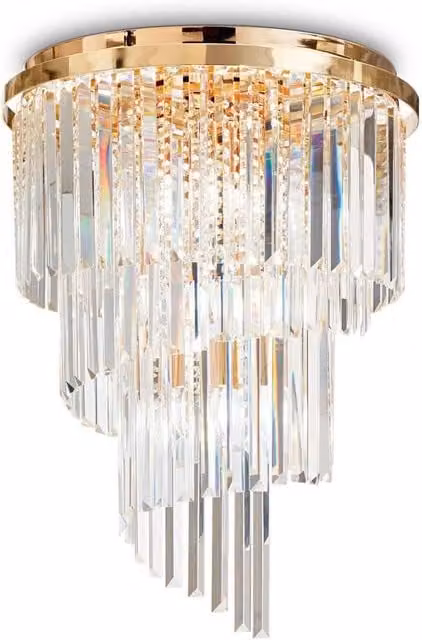 Ideal Lux Carlton 12-Light Crystal Ceiling Chandelier in Gold/Brass with E14 Bulbs