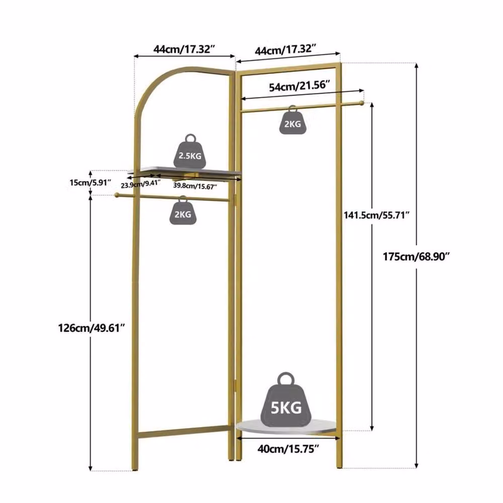 KORVIXA Heavy Duty Lacquered Metal Clothes Rail in Gold, W/D/H: 175.0 x 54.0 cm – 2