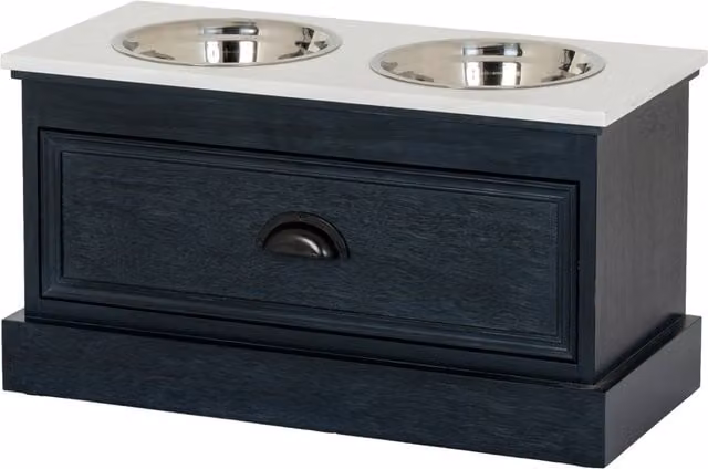 KDMK Contour Collection Modern Geometric Pet Feeder Table in Matt Anthracite Wood Effect
