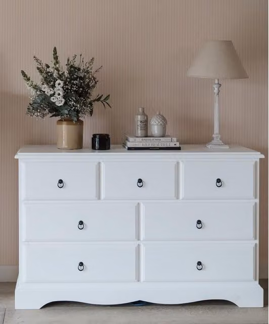 Statement Furniture Romance 3 over 4 Chest of Drawers in White with Metal Handles