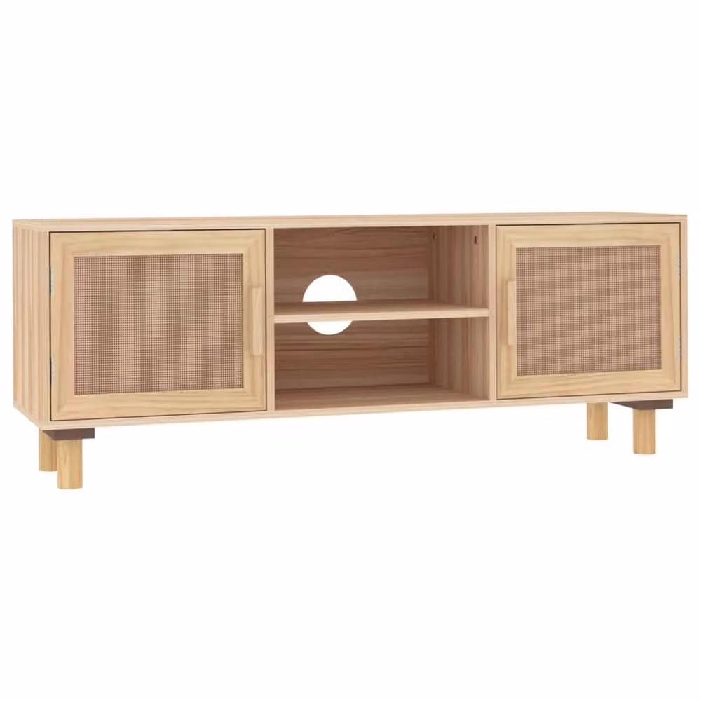 Berkfield Home Scandinavian Style TV Cabinet in Brown and Beige Solid Pine with Natural Rattan, W/D/H: 105 x 30 x 40 cm – 3