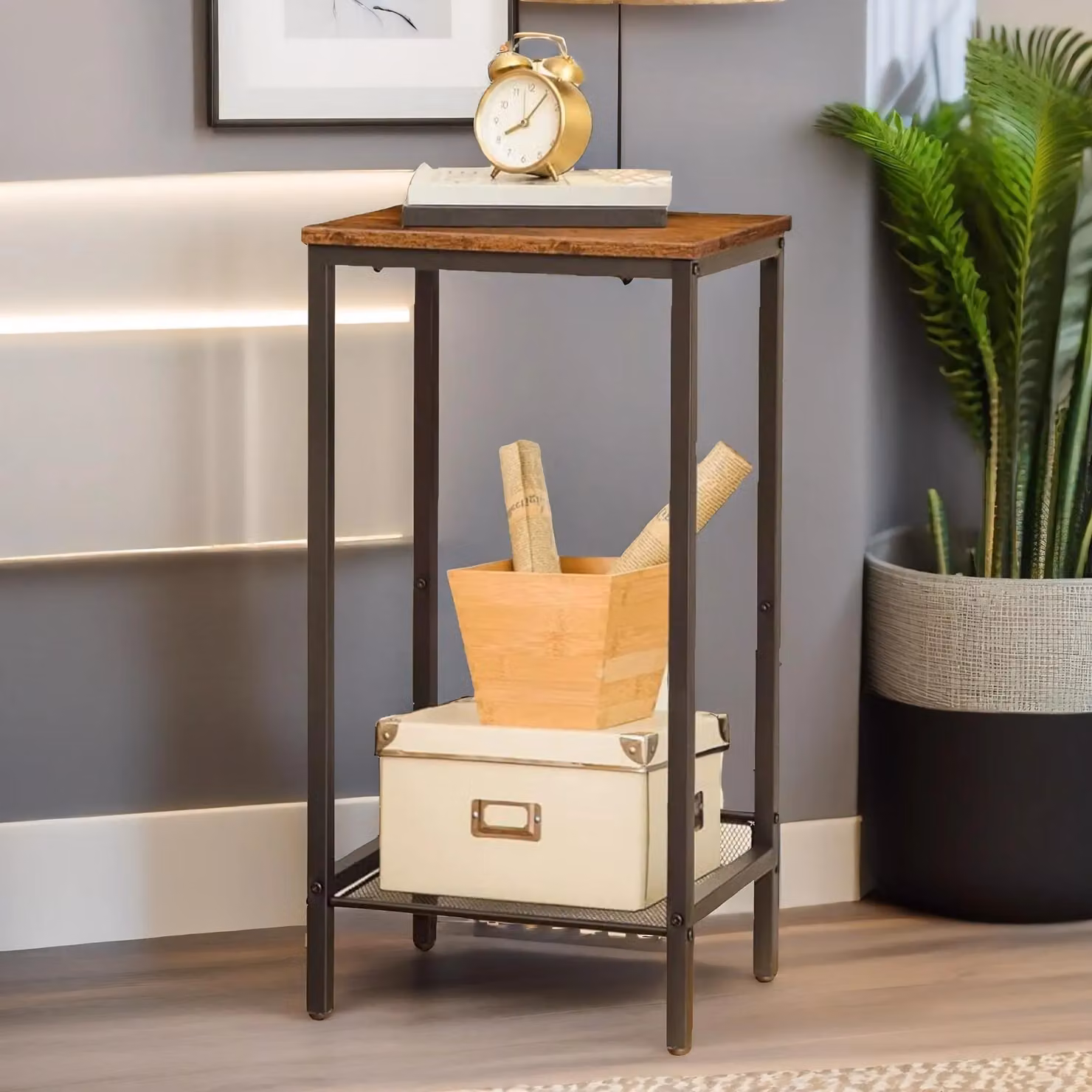 Rafaelo Mobilia Bedside Table with Adjustable Mesh Shelf in Brown and Black – 4