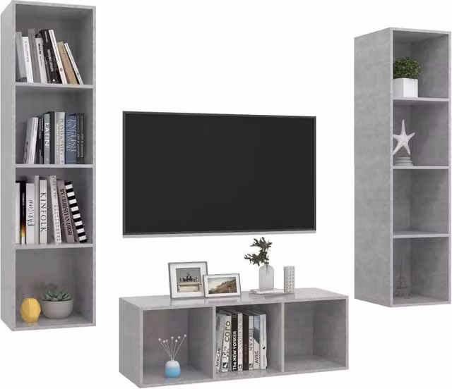 Berkfield Home Practical 3 Piece Modern TV Cabinet Set in Concrete Grey MDF