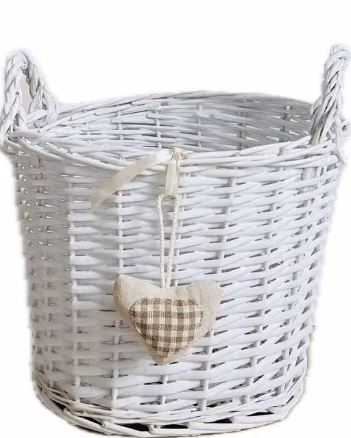 Topfurnishing Oval Shabby Chic Wicker Fruit Storage Basket with Handles, White, Diameter: 24 cm