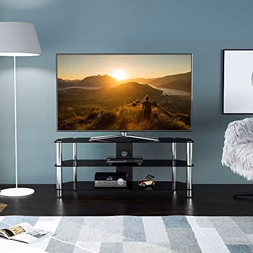 AVF Black and Silver Glass TV Stand with Metal Frame and Cable Management, 125 cm – 2