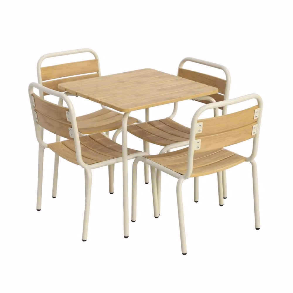 sweeek Childrens Garden Table and 4 Chairs Set in Beige with Steel and Wood Decor – 2