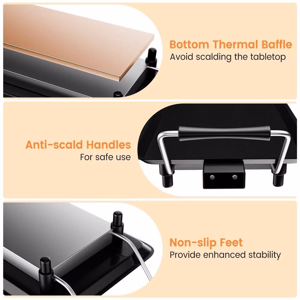 Costway Electric Teppanyaki Table Grill BBQ Griddle with Non-stick Smooth Plate in Black – 5