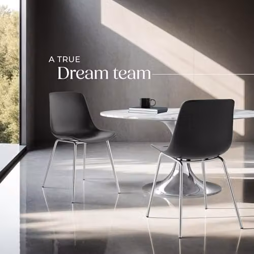 tectake Set of 2 Classic Dining Chairs with Ergonomic Plastic Seats and Chrome-Plated Steel Legs in Black – 6