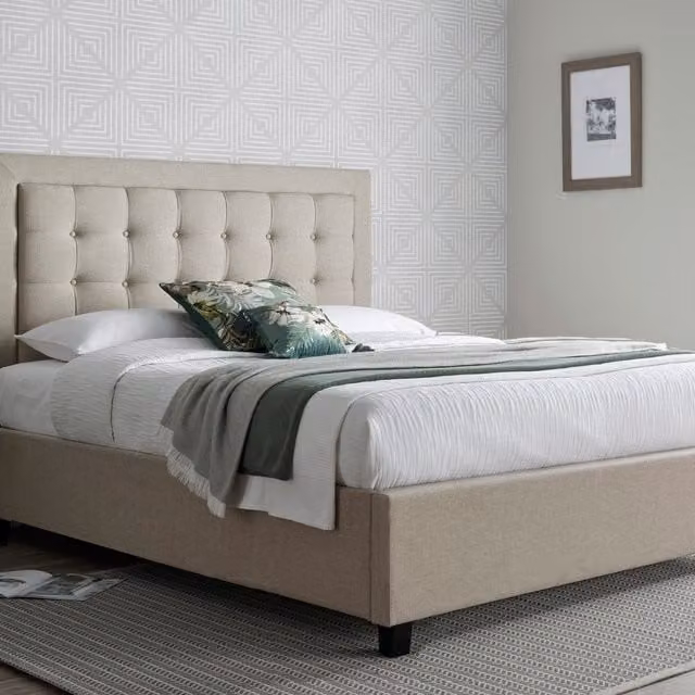 Rest Relax Barcelona Oatmeal Fabric Upholstered Ottoman Bed