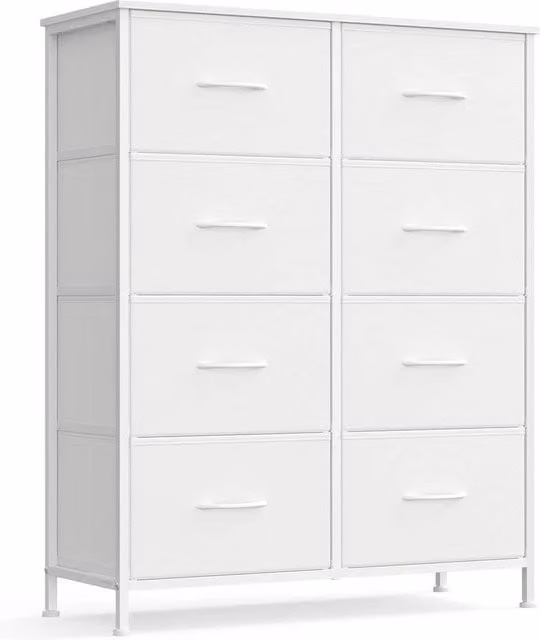 VOGREX Cloud White 8 Drawer Fabric Bedroom Storage Chest