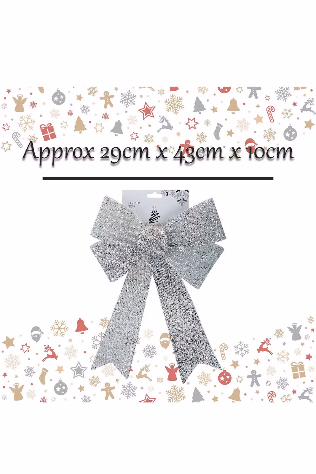 VFM e-Store Light Up Tinsel Bow Christmas Decoration, Silver, W/D/H: 29 x 43 x 10 cm – 2