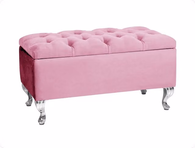 R&M Furnishers Chesterfield Ottoman Storage Bench, 180 cm, Pink Tufted Upholstered Velvet Footstool