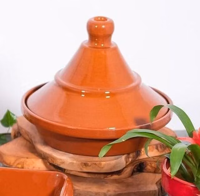 El Toro Large Glazed Terracotta Tagine Dish in Brown and Orange