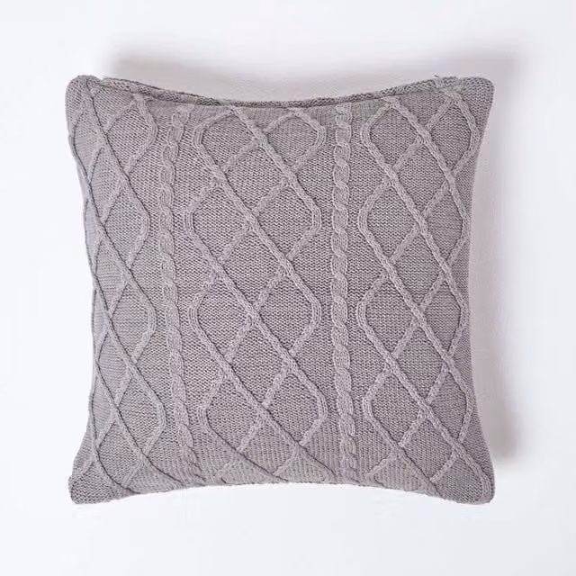 Homescapes Grey Cotton Square Removable Cushion Cover, W/D/H: 45 x 45 x 45 cm