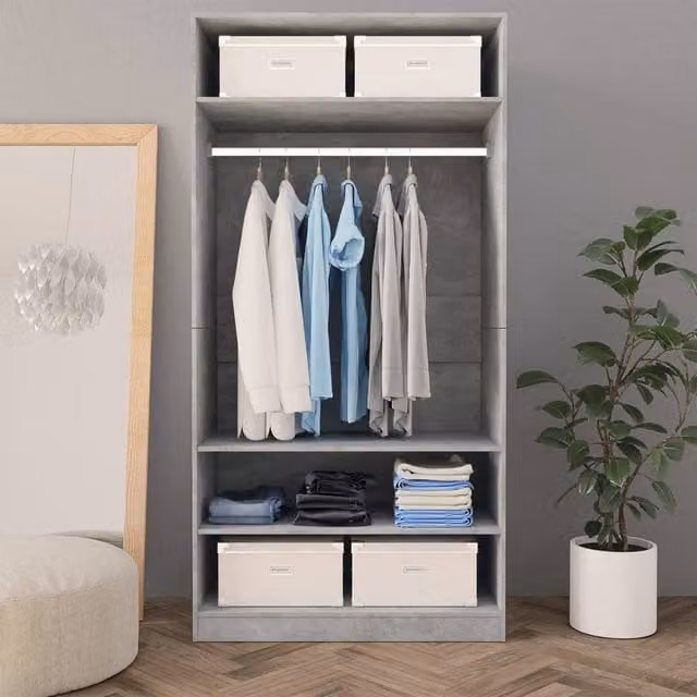 Berkfield Home Modern Concrete Grey Wardrobe with Hanging Rod and Internal Shelves, W/D/H: 100 x 50 x 200 cm – 1