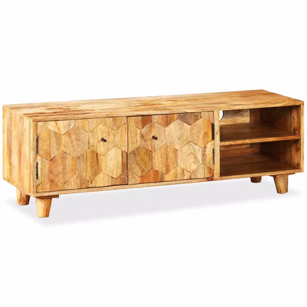 Berkfield Home Solid Mango Wood TV Cabinet in Brown, W/D/H: 118 x 35 x 40 cm – 2