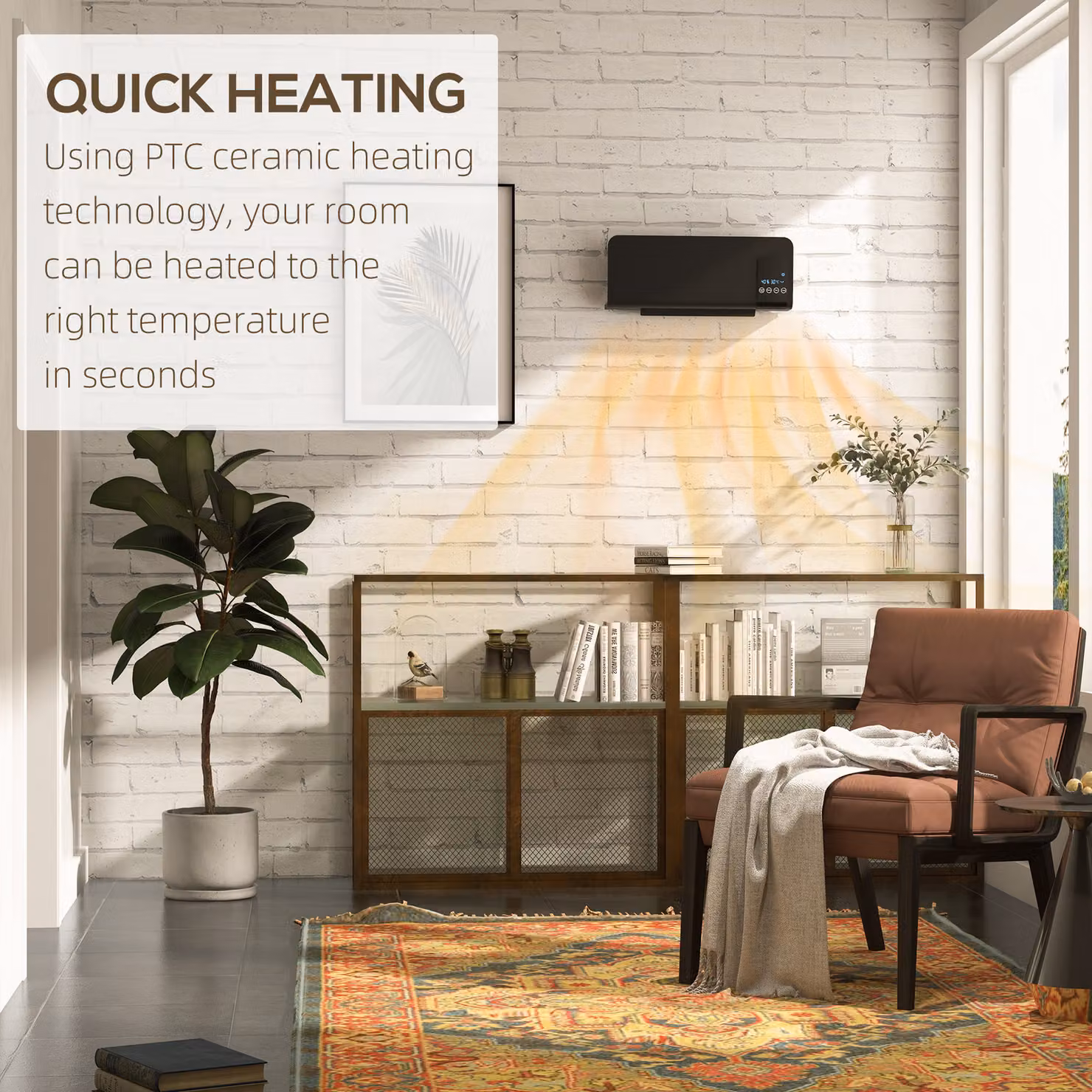 HOMCOM Black Wall Mounted Ceramic Fan Heater, 2000W with Remote Control, Timer and Overheat Protection – 9