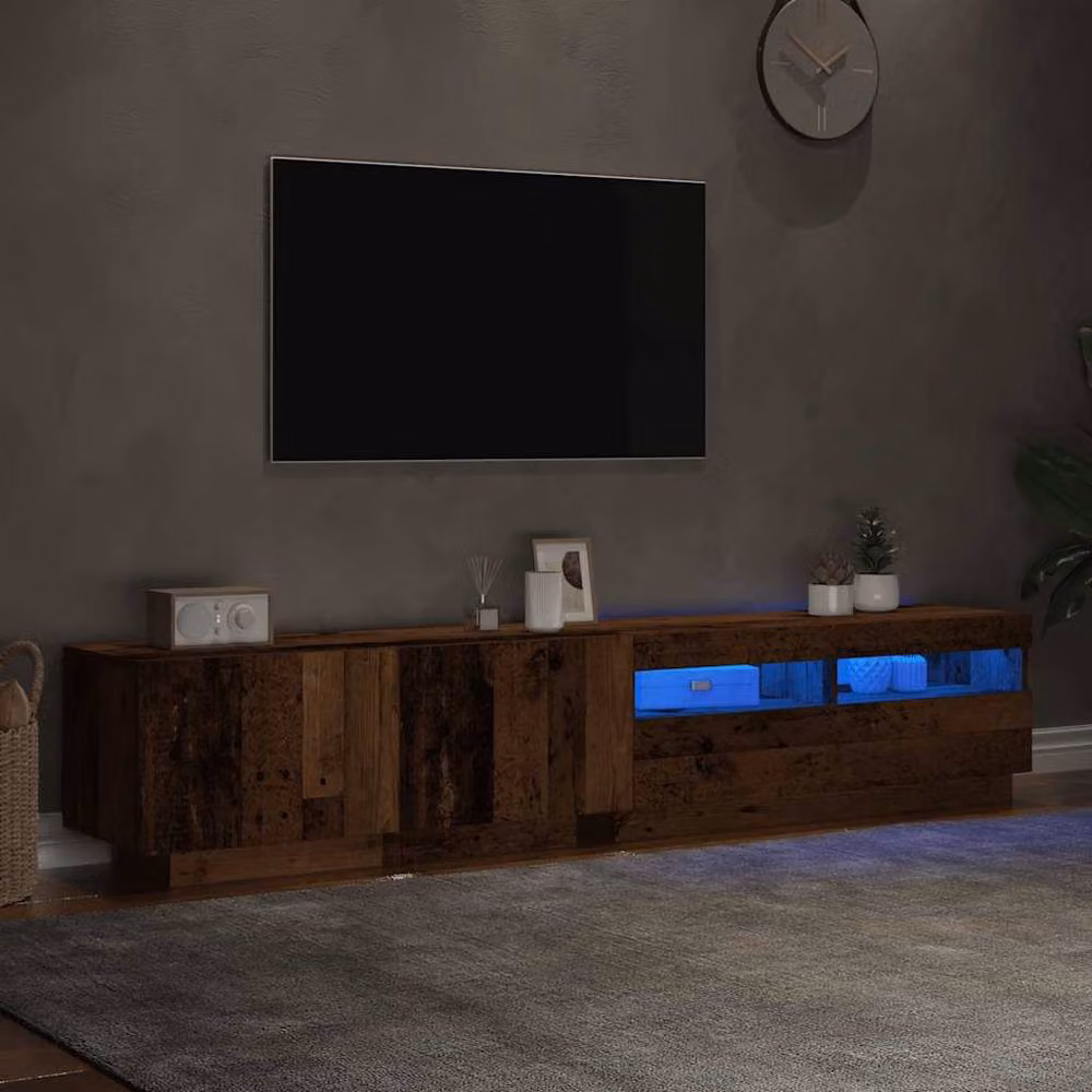 Berkfield Home TV Cabinet with LED Lights in Old Wood Brown, W/D/H: 200 x 40 x 35 cm – 4