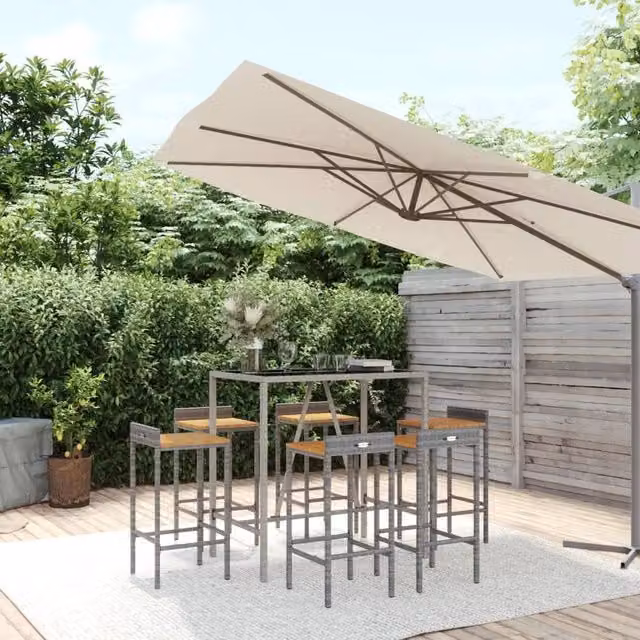 Berkfield Home 7 Piece Grey Poly Rattan and Solid Acacia Wood Garden Bar Set – 1