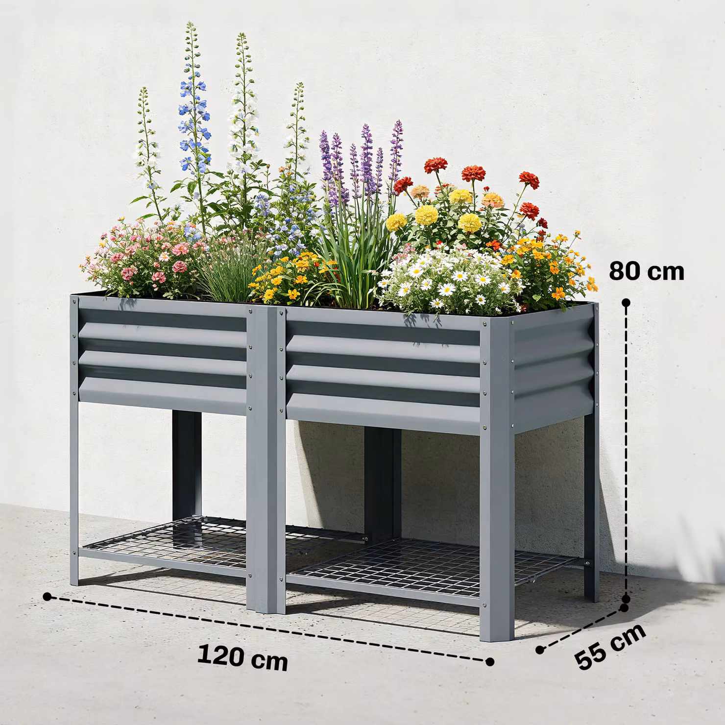 Outsunny Steel Raised Garden Bed with Storage Shelf in Grey, W/D/H: 120 x 80 x 55 cm – 3