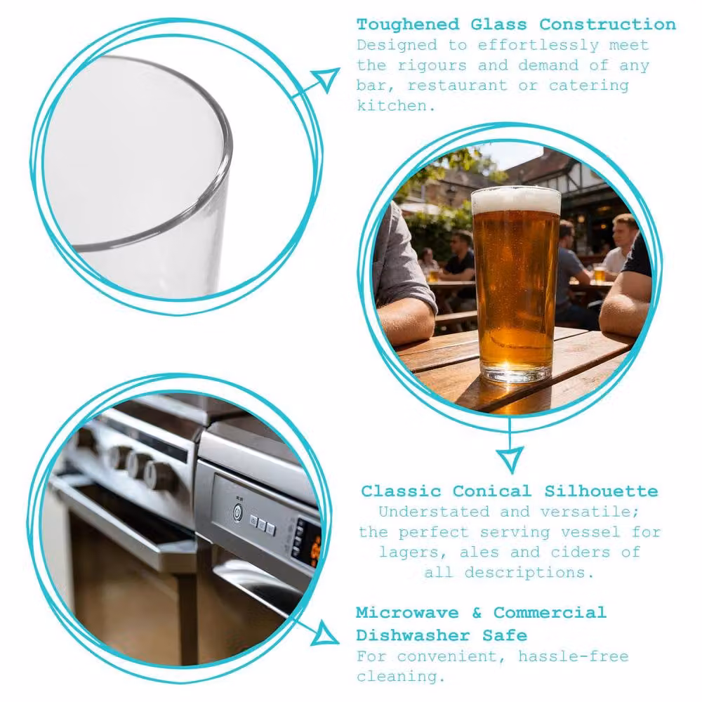 Argon Tableware Conical Pint Beer Glasses, 568ml, Pack of 24, Clear – 3