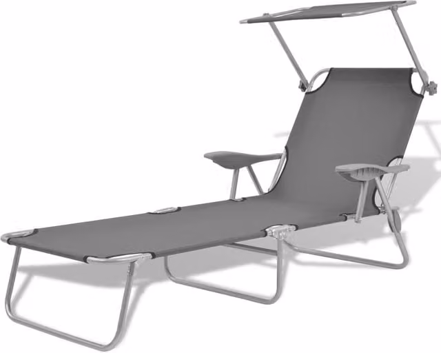 Berkfield Home Sun Lounger with Canopy and Adjustable Headrest in Steel Grey – 1
